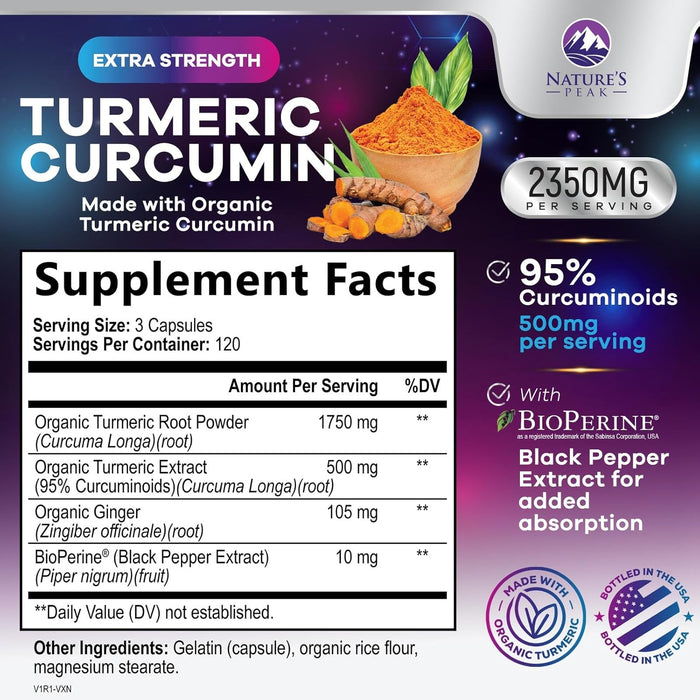 Turmeric Supplement Curcumin 2350mg - with Organic Ginger & Turmeric, BioPerine Black Pepper Extract 95% Curcuminoids - Advanced Absorption Antioxidant & Joint Immune Support - Vegan