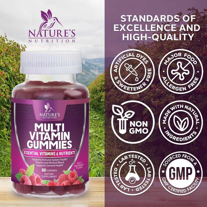 Multivitamin Gummies for Adults, Daily Gummy Vitamins & Minerals for Women & Men, Immune Support Gummy Multivitamins Supplement, Adult Multi VIT Vitamin with Vitamins A, C, D3, B12, Zinc, 60 Gummies