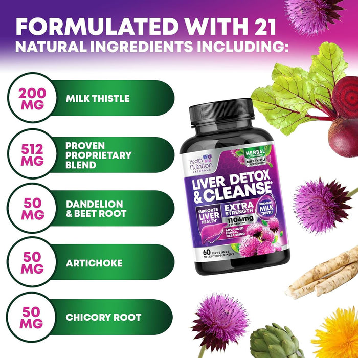 Gentle Liver Cleanse Detox & Repair Formula - Herbal Liver Support Supplement: Milk Thistle with Silymarin, Artichoke Extract, Dandelion, Beet, Chicory Root, & Turmeric for Liver Health