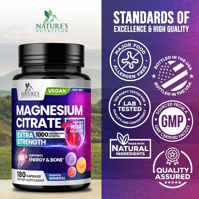 Magnesium Citrate 1000 mg for Absorption – 180 Capsules