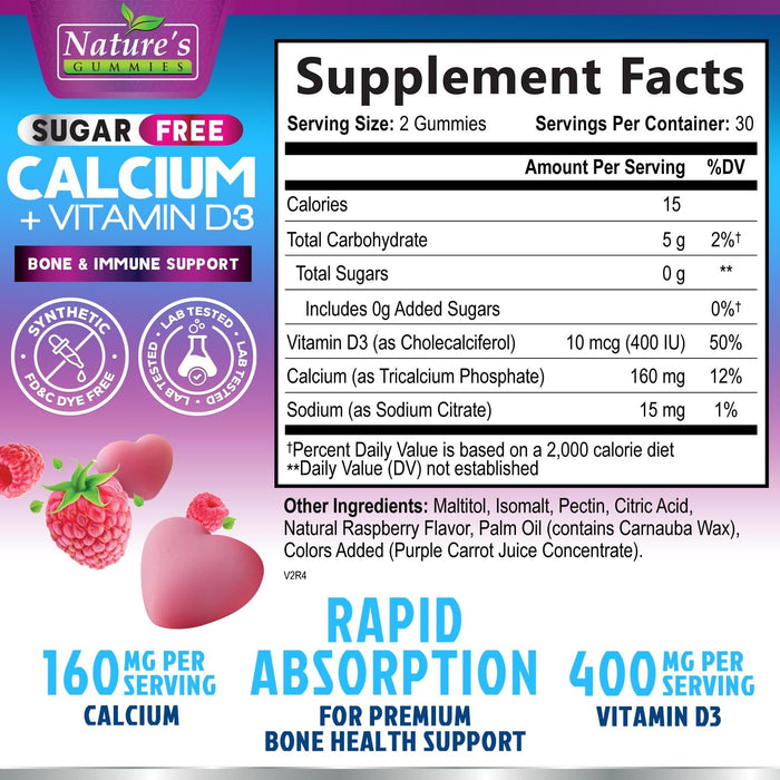 Sugar Free Chewable Calcium Gummy Vitamins – 400 IU – 60 Gummies