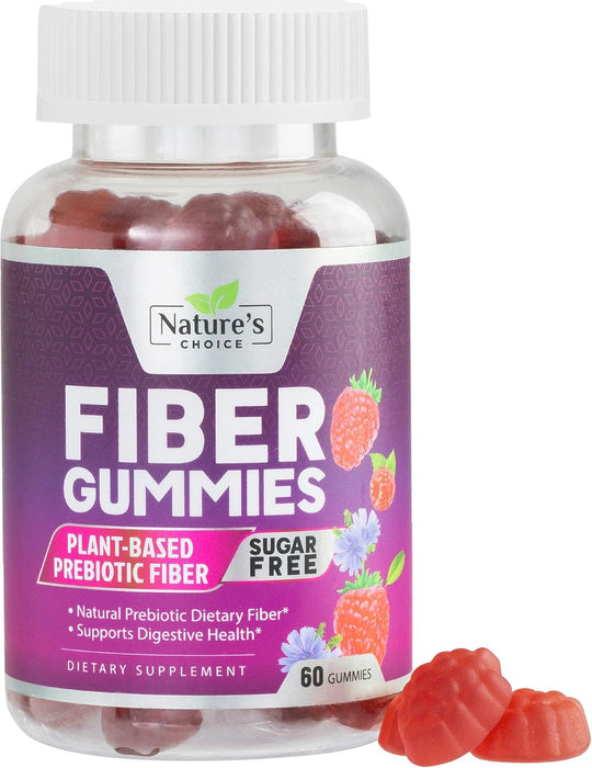 Nature's Choice - Vegan Fiber Gummies Sugar Free - 4 Grams of Daily Prebiotic Fiber - Max Strength Soluble Fiber Gummy, Supports Digestive Health & Regularity, Nature's Non-GMO Dietary Fiber Supplement