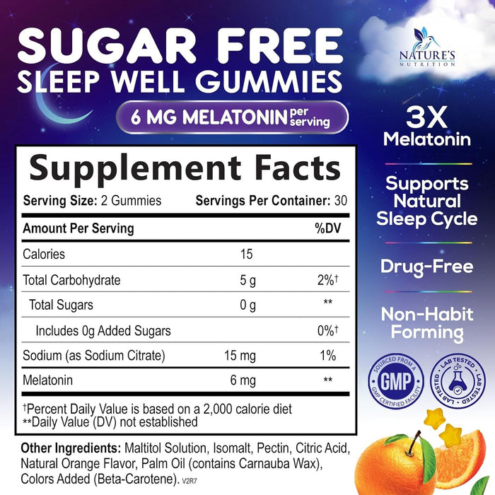 Sleep Melatonin Gummies for Adults Sugar Free - Natural Melatonin Sleep Gummy, Extra Strength Gummy Supplements, Sleep Support Vitamin Supplement, Vegan, Gelatin Free, 6mg, Sleep Gummies - 60 Gummies