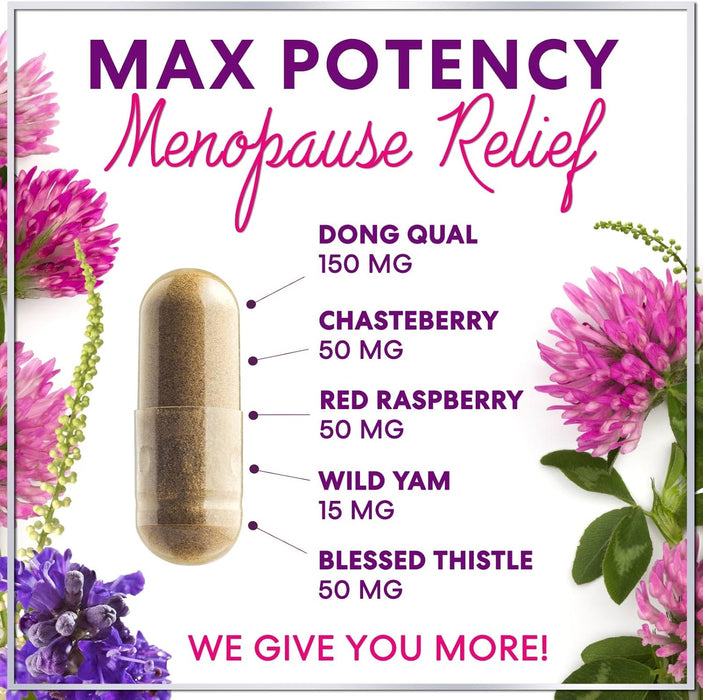 Menopause Supplements Extra Strength Hot Flash Support 1256 mg - Menopause Support for Women - Made in USA - Natural Black Cohosh, Dong Quai and Soy Isoflavones - 60 Capsules