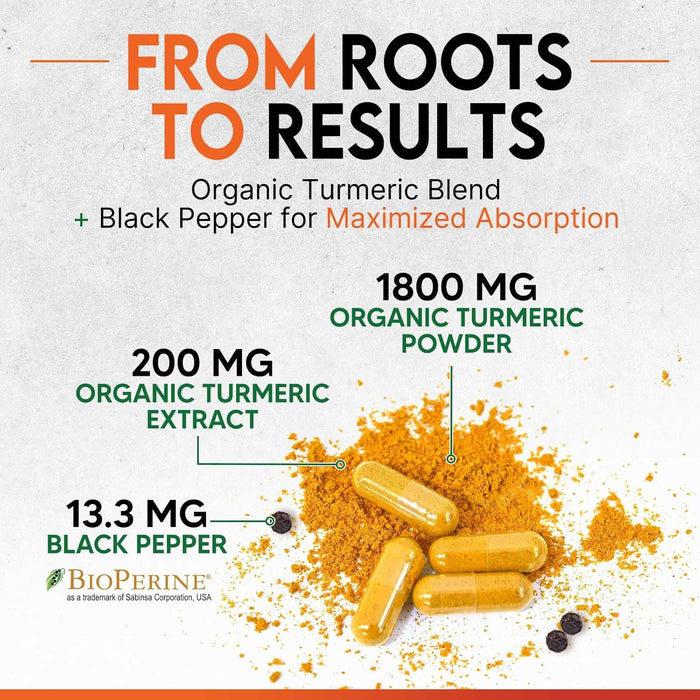 Turmeric Curcumin Supplement 2000mg - Nature's Joint & Immune Support, Organic Tumeric & BioPerine Black Pepper for Best Absorption with 95% Curcuminoids, Non-GMO, Bottled USA - 360 Count