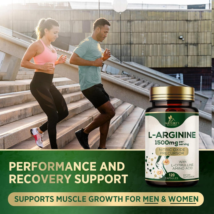 L-Arginine Supplement 1000mg - Heart Health Support - Premium Muscle Supporting Nitric Oxide Precursor Booster for Extra Strength - Gluten Free, Amino Acid Energy Blend For Men