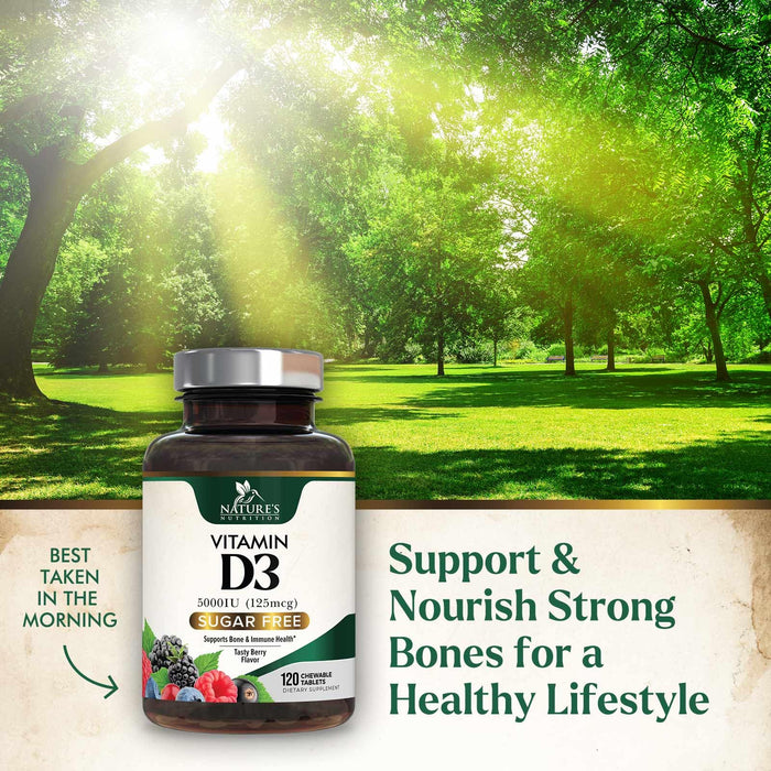 Vitamin D3 5000 IU (125 mcg) Nature's Vitamin D Chewable for – 120 Count Tablets