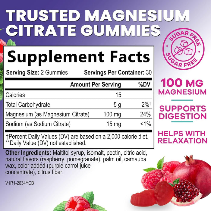 Magnesium Citrate Gummies Sugar Free Supplement - High Absorption Magnesium Citrate Supplement Gummy for Adults & Kids, Nature's Magnesio Supplements for Bone, Muscle Health, Heart Support