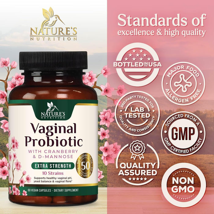 Vaginal Probiotics for Women pH Balance, Digestive, UT & Feminine Health Support - 50 Billion CFU, 10 Probiotic Strains, Prebiotics, & Cranberry - Supports Healthy Vaginal Odor & Flora