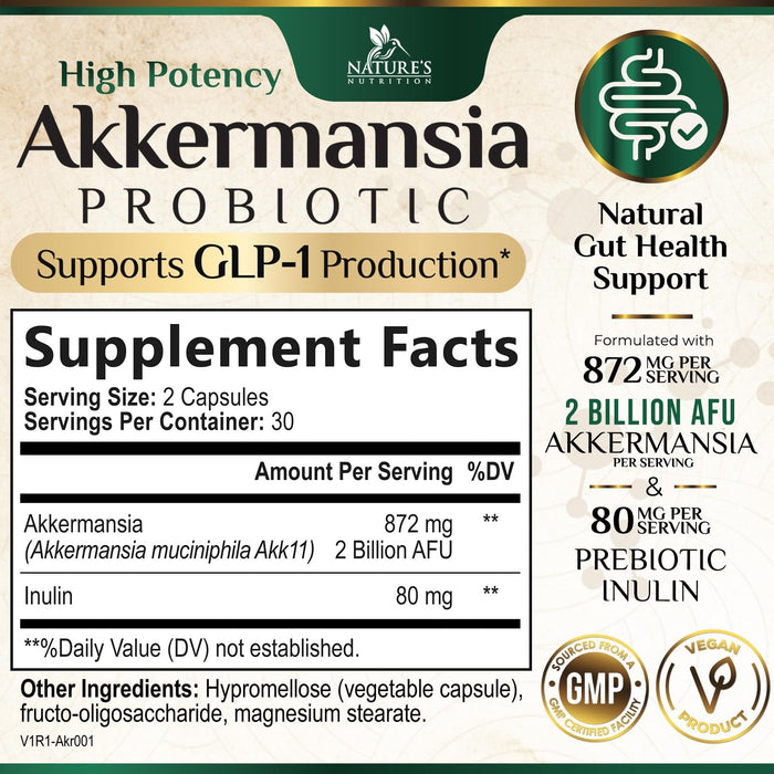 Akkermansia Probiotic Akkermansia Muciniphila GLP 1 Probiotics with Prebiotic – 60 Capsules
