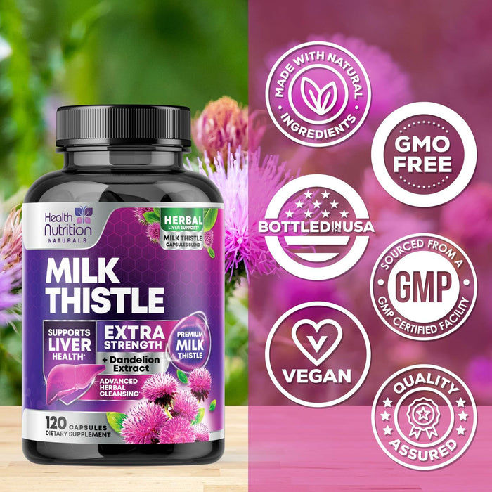 Milk Thistle Supplement - Liver Cleanse Detox & Repair Formula 1000mg with Dandelion - Nature's Herbal Milk Thistle Extract Supplements w/Silymarin Marianum, Supports Liver Health - 120 Capsules