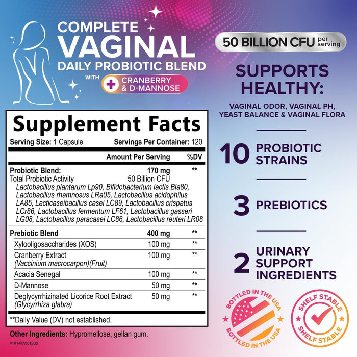 Vaginal Probiotics for Women pH Balance with Prebiotics 50 Billion CFU – 120 Capsules