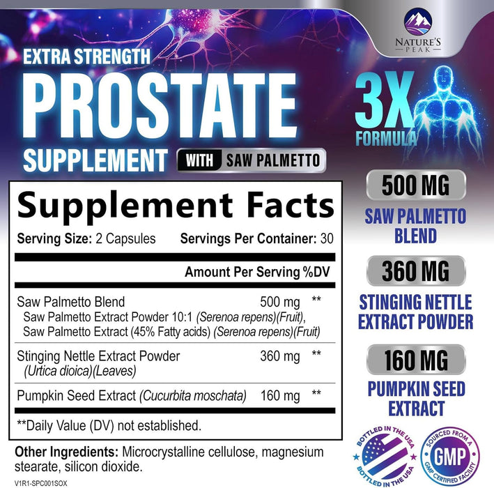Prostate Health Supplements for Men - Potent 3X Formula with Saw Palmetto + Stinging Nettle + Pumpkin Seed Extract, Bottled in USA, Prostate Supplement, DHT Blocker for Urinary Support