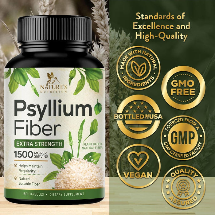 Nature's Nutrition - Psyllium Husk Capsules 1500mg, Non-GMO Gluten Free Digestive Support Natural Fiber Supplement