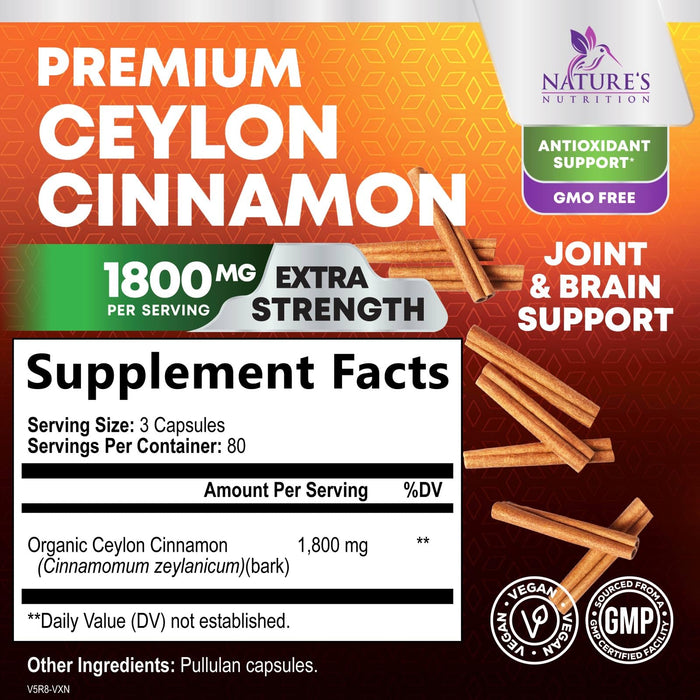 Organic Ceylon Cinnamon 1800mg – 240 Capsules