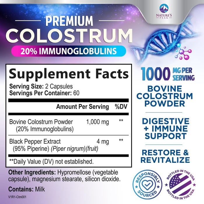 Colostrum 1000mg 20% Immunoglobulins – 120 Capsules