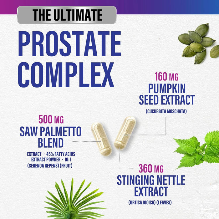 Prostate Health Supplements for Men - Potent 3X Formula with Saw Palmetto + Stinging Nettle + Pumpkin Seed Extract, Bottled in USA, Prostate Supplement, DHT Blocker for Urinary Support
