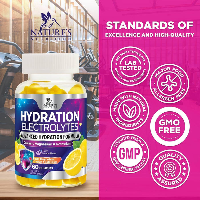 Hydration Electrolyte Gummies - Daily Liquid Replenisher Gummy - Electrolyte Multiplier with Minerals, Potassium & Real Salt - Vegan, Non-GMO - Tasty Lemon Flavor Hydration Electrolytes