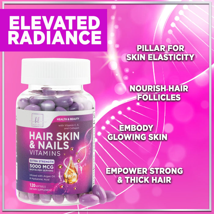 Hair Vitamins for Women with Biotin 5000mcg - Hair, Skin & Nails Health & Keratin Support Infused with Argan Oil, Collagen & Hyaluronic Acid, Womens Hair Growth Support Supplement