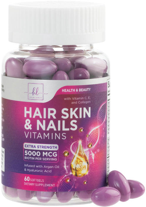 Hair Vitamins for Women with Biotin 5000mcg - Hair, Skin & Nails Health & Keratin Support Infused with Argan Oil, Collagen & Hyaluronic Acid, Womens Hair Growth Support Supplement
