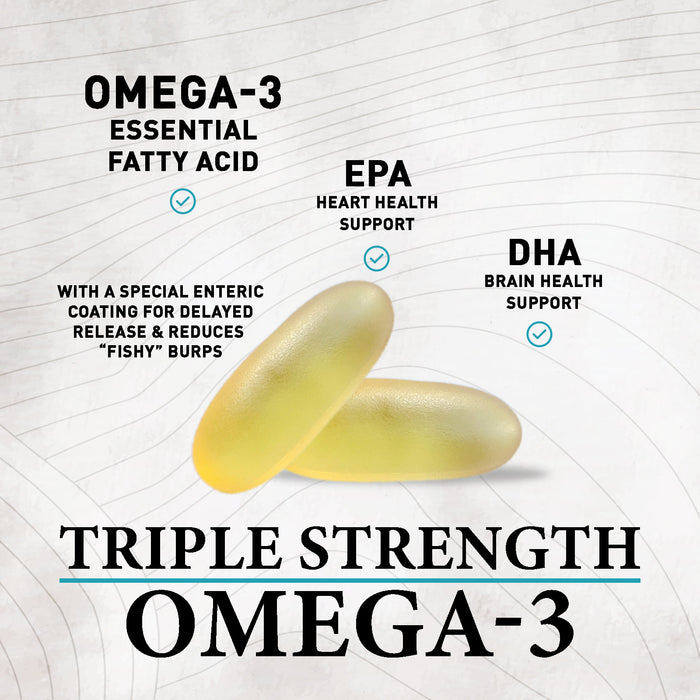 Omega 3 Fish Oil Triple Strength 1200 mg, Omega-3 Supplements, Natural Brain Heart Health & Immune Support - Fatty Acids with EPA & DHA - Wild Caught Purified Fish Oil Supplement - 120 Softgels