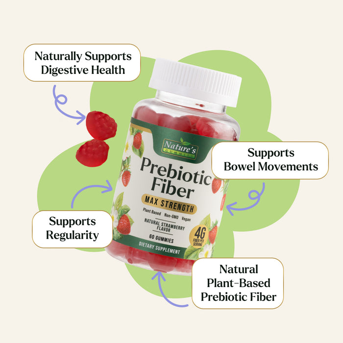 Nature's Gummies Fiber Supplement - Max Strength 4g of Natural Soluble Prebiotic Fiber, Supports Digestive Health & Regularity, Non-GMO, Chicory Gummy Supplements for Adults, Berry Flavor, 60 Gummies