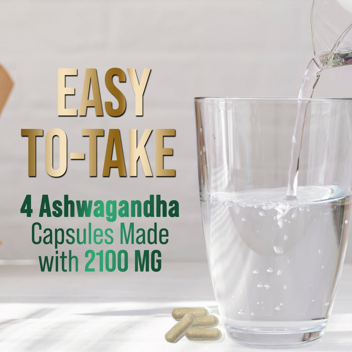 Nature's Nutrition Organic Ashwagandha Capsules Extra Strength 2100mg - Stress Support Formula - Natural Mood Support - Focus & Energy Support Supplement