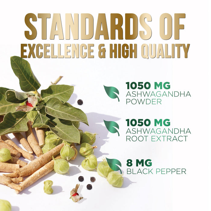 Nature's Nutrition Organic Ashwagandha Capsules Extra Strength 2100mg - Stress Support Formula - Natural Mood Support - Focus & Energy Support Supplement