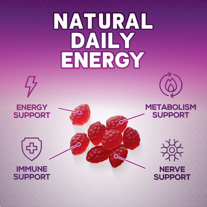 Nature's Nutrition Vitamin B12 Energy Gummies 4500 mcg for Metabolism & Nervous System Health Support, Berry Flavor Gummy B-12 Chewable Supplement for Men & Women, Caffeine Free, Vegan