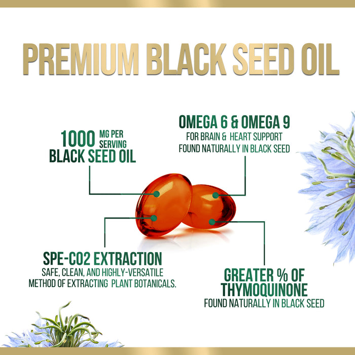 Black Seed Oil Softgels 1000mg - Premium Nigella Sativa Blackseed, Pure Natural Black Cumin Seed Oil & Antioxidant for Skin & Immune Support - Non GMO, Bottled in USA Supplement - 180 Softgels