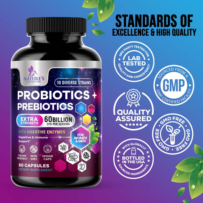 Daily Multi Extra Strength Vitamin Capsule for Women & Men with 10 Diverse Strains & Vitamins A, C, D, E, B6, B12, Zinc & Antioxidants Supplement for Immune & Digestive Health Support