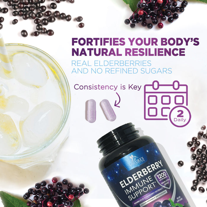 Elderberry Immune Support 10:1 Extract Capsules - Daily Immune Support Supplement for Adults, Natural Sambucus Black Elderberry Vitamins, Vegetarian Vitamin, Gluten Free