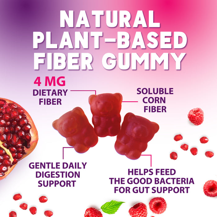 Sugar-Free Fiber Supplement Gummies for Adults - 4g Soluble Fiber per Serving - Natural Prebiotic Fiber Gummies Support Daily Digestive Health & Regularity - Plant Based & Berry Flavor - 60 Gummies