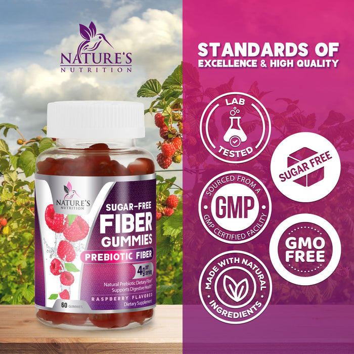 Sugar-Free Fiber Supplement Gummies for Adults - 4g Soluble Fiber per Serving - Natural Prebiotic Fiber Gummies Support Daily Digestive Health & Regularity - Plant Based & Berry Flavor - 60 Gummies
