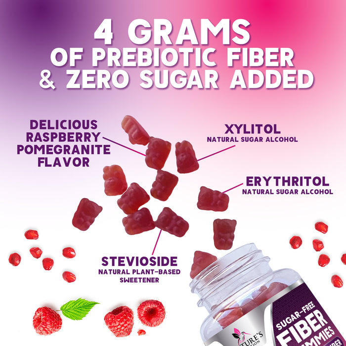 Sugar-Free Fiber Supplement Gummies for Adults - 4g Soluble Fiber per Serving - Natural Prebiotic Fiber Gummies Support Daily Digestive Health & Regularity - Plant Based & Berry Flavor - 60 Gummies