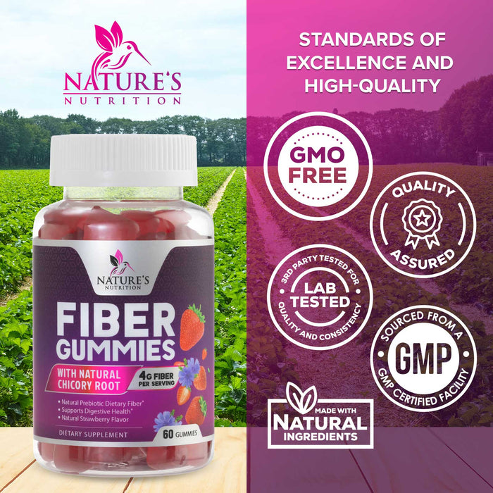Fiber Gummies for Adults, Fiber 4g Gummy - Daily Prebiotic Supplement & Digestive Health Support, Supports Regularity & Natural Prebiotic Fiber Gummy, Plant Based Fiber, Strawberry Flavor - 60 Gummies