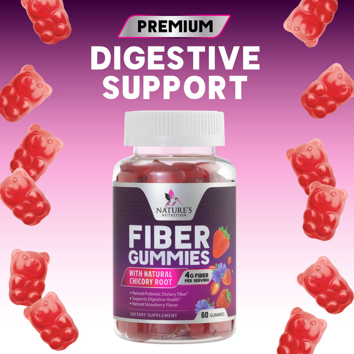 Fiber Gummies for Adults, Fiber 4g Gummy - Daily Prebiotic Supplement & Digestive Health Support, Supports Regularity & Natural Prebiotic Fiber Gummy, Plant Based Fiber, Strawberry Flavor - 60 Gummies