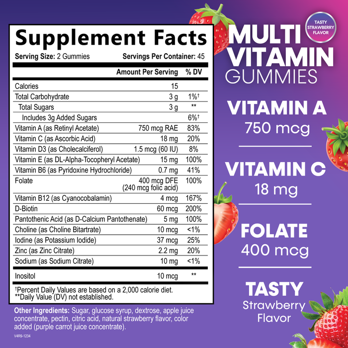 Nature's Multivitamin Gummies - Womens & Mens Daily Gummy Multivitamins for Adults with Vitamins A, C, E, B6, B12, and Minerals - Natural Multi Vitamin Supplement, Non-GMO, Berry Flavor