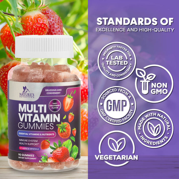 Nature's Multivitamin Gummies - Womens & Mens Daily Gummy Multivitamins for Adults with Vitamins A, C, E, B6, B12, and Minerals - Natural Multi Vitamin Supplement, Non-GMO, Berry Flavor