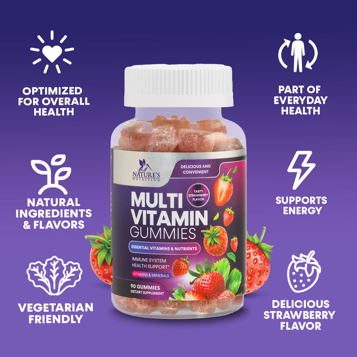 Nature's Multivitamin Gummies - Womens & Mens Daily Gummy Multivitamins for Adults with Vitamins A, C, E, B6, B12, and Minerals - Natural Multi Vitamin Supplement, Non-GMO, Berry Flavor