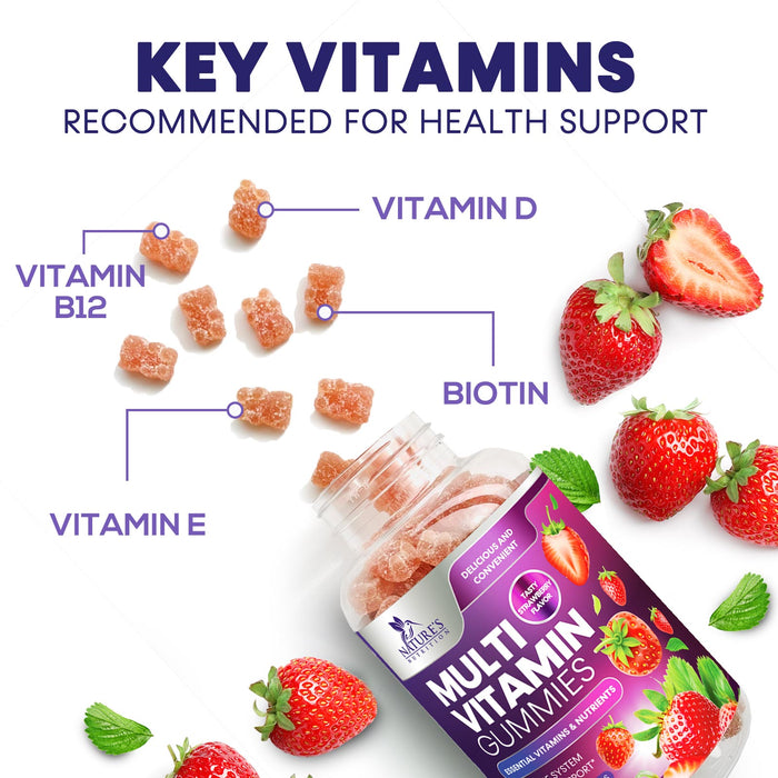 Nature's Multivitamin Gummies - Womens & Mens Daily Gummy Multivitamins for Adults with Vitamins A, C, E, B6, B12, and Minerals - Natural Multi Vitamin Supplement, Non-GMO, Berry Flavor