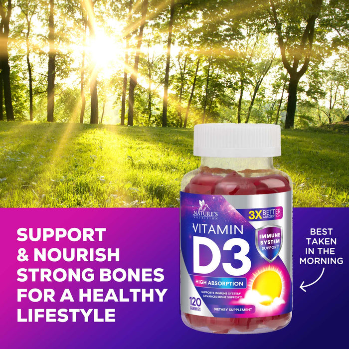 Vitamin D3 Gummy Vitamins Extra Strength 5000 IU (125 mcg) High Potency Vita D Gummies Dietary Supplement - Bone, Teeth, Muscle & Immune Support, Nature's Vitamin D Supplement, Non-GMO
