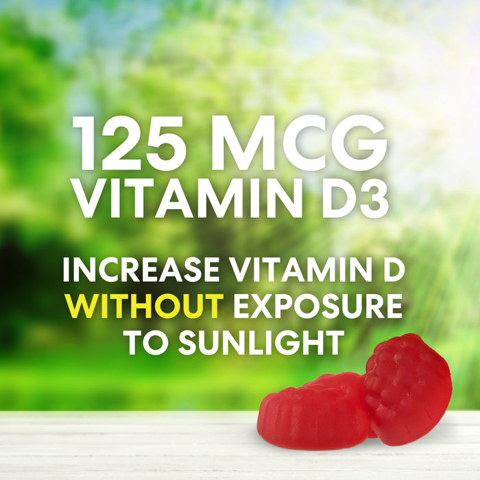 Vitamin D3 Gummy Vitamins Extra Strength 5000 IU (125 mcg) High Potency Vita D Gummies Dietary Supplement - Bone, Teeth, Muscle & Immune Support, Nature's Vitamin D Supplement, Non-GMO