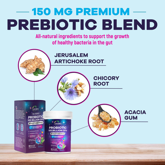 Probiotic Pills 100 Billion CFU Prebiotics, Acidophilus Probiotics Supports Immune System Digestive Health, Supports Occasional Constipation & Bloating, Daily Supplement for Women & Men