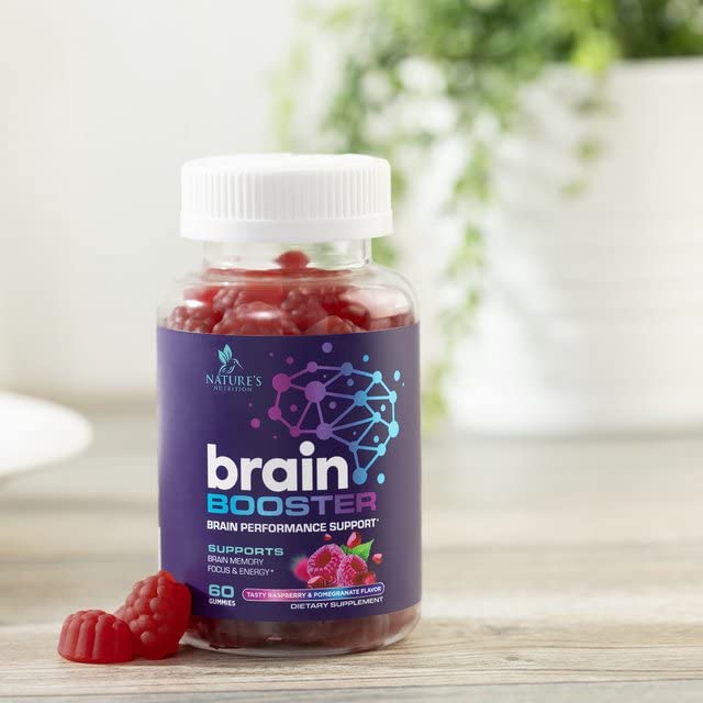 Nature's Nutrition Brain Supplement Gummy for Memory, Focus & Concentration Support Gummies Plus Nootropics, Phosphatidylserine & Vitamins B6 & B12 - Caffeine Free Nootropic Brain Health - 60 Gummies