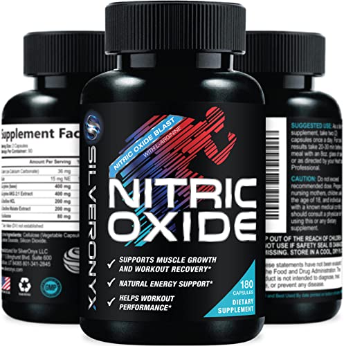 SILVERONYX Extra Strength Nitric Oxide Supplement L Arginine 1300mg - Citrulline Malate, AAKG, Beta Alanine - Premium Muscle Building Nitric Booster for Strength & Energy to Train Harder