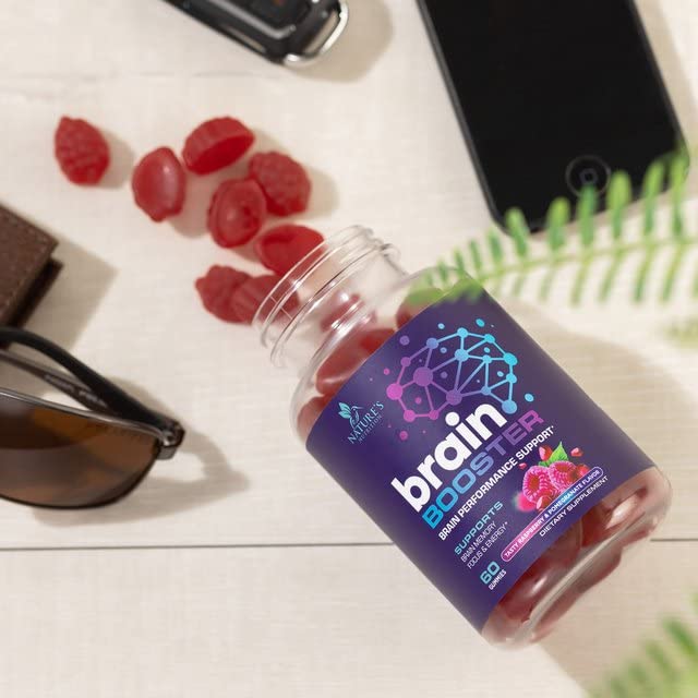 Nature's Nutrition Brain Supplement Gummy for Memory, Focus & Concentration Support Gummies Plus Nootropics, Phosphatidylserine & Vitamins B6 & B12 - Caffeine Free Nootropic Brain Health - 60 Gummies