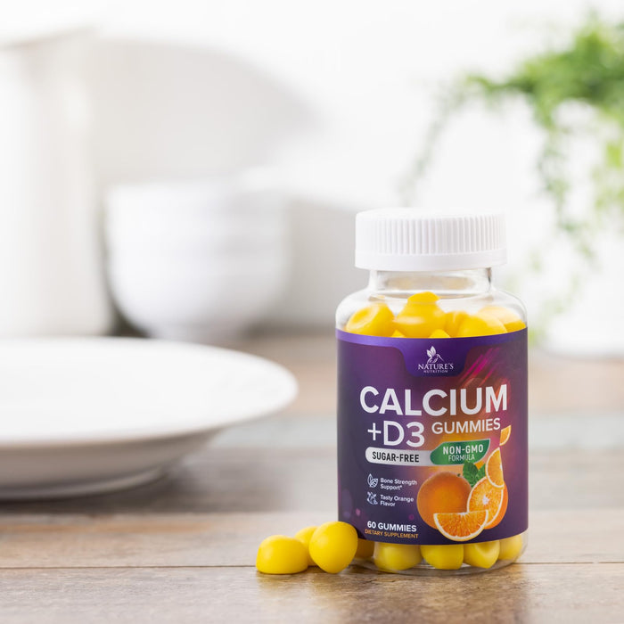 Sugar Free Calcium Gummy Bites Plus 400 IU Vitamin D3, Bone Health & Immune Support, Supports Bone Strength - Chewable Calcium Nutrition Supplement, Non-GMO, Berry Flavor Chews