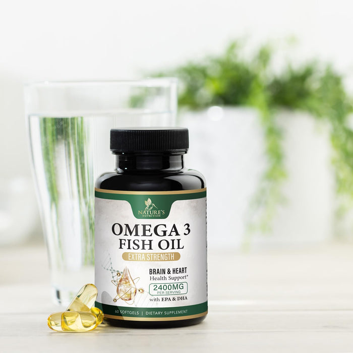Fish Oil 2400 mg with Omega 3 EPA & DHA - Triple Strength Omega 3 Supplement - Omega 3 Fish Oil Supports Heart Health, Nature's Brain & Immune Support - Non-GMO Fish Oil Supplements