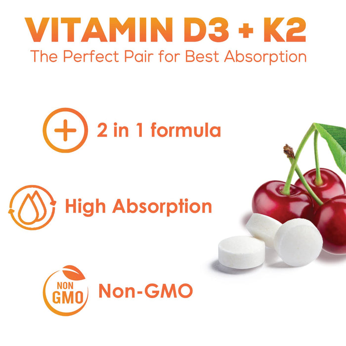Vitamin D3 K2, Max Absorption 2000 IU (50 mcg) Vitamin D K2 MK-7 Complex for Bone Strength, Teeth, Muscle, Heart & Immune Health Support, Nature's Supplements, Easy to Swallow